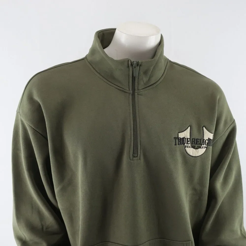 True Religion Quarter Zip Pullover Sweater Mens Large‎ Green
